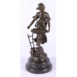 Modern bronze figure of a peasant girl, on a marble base.