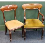 Set of six Victorian mahogany dining chairs, with one carver, 92cm.