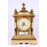 Victorian gilt porcelain brass mantel clock, with Roman porcelain dial,