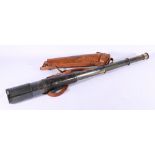 Lawrence and Mayo Markhoor leather cased field telescope, 32cm.