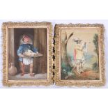 19TH CENTURY SCHOOL 17th century serving man with boars head and a herald with a