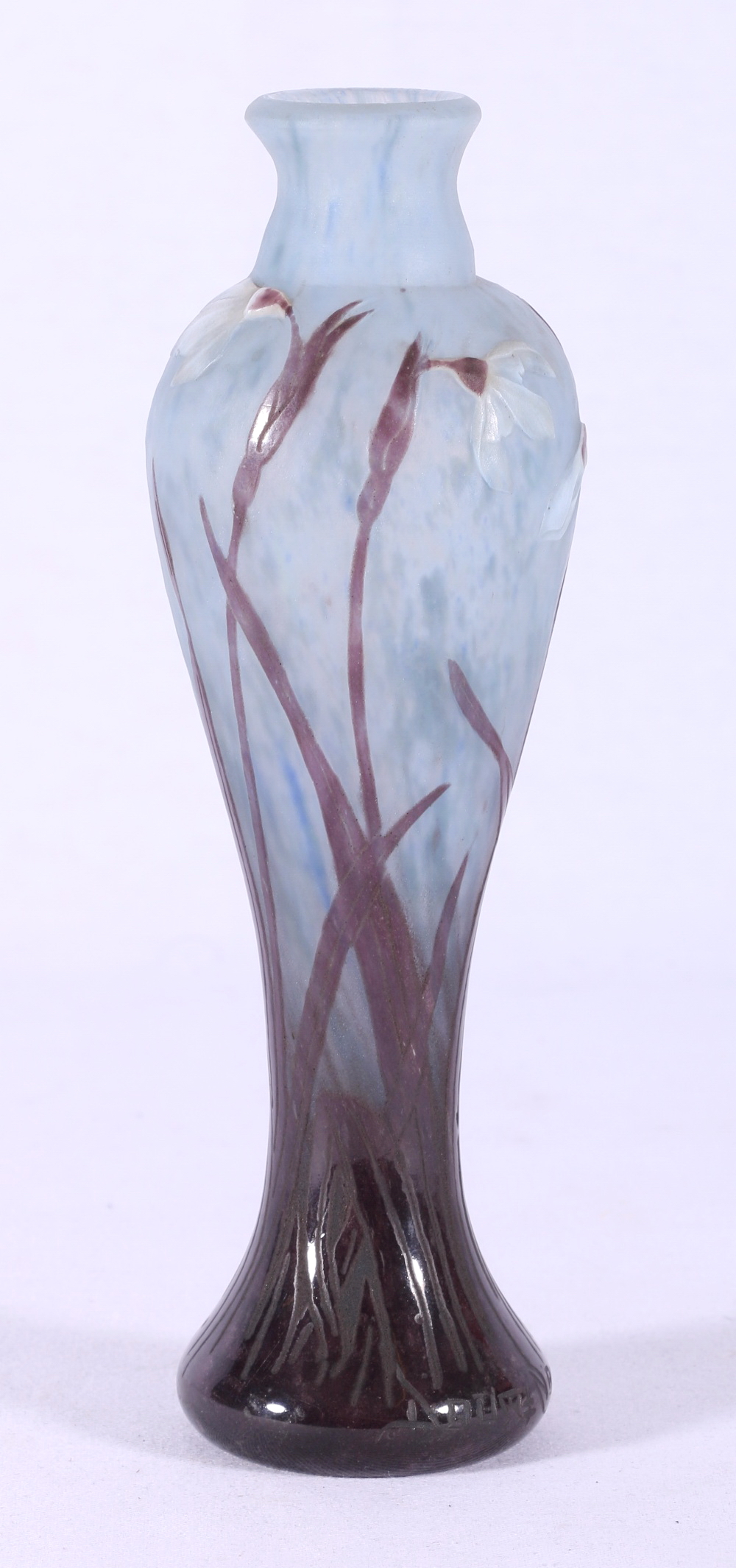 Art Nouveau Daum cameo glass slender baluster vase,