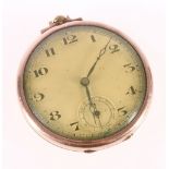 9ct gold Record open faced pocket watch with Arabic dial and seconds, hallmarked, 47g gross,