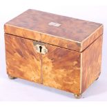 Georgian tortoiseshell tea caddy of rectangular form, inlaid ivory and white metal stringing,