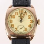 1940's gents Vertex 9ct gold watch, with Arabic dial with seconds and 15 jewel movement.