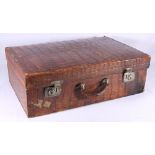 Victorian pressed leather travel suitcase,