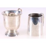 Silver christening tankard of tapered form, 114g and a silver christening cup, 78g.