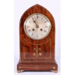 Late Victorian mahogany and brass lancet shaped mantel clock, retailed by Alex Duncan of Glasgow,