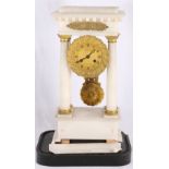 Late 19th century French alabaster portico clock, with unnamed gilt Roman dial, striking on a bell,