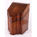 George III serpentine marquetry mahogany knife box, with fitted interior, 35cm.