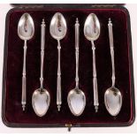 Set of six Victorian silver coffee spoons with tapered hexagonal stems,