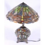 Modern Tiffany style stained glass table lamp, decorated with dragonflies, 50cm.