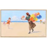 GEORGE DOUGLAS (BRITISH 20TH CENTURY) The Balloon Seller Watercolour, signed and dated,