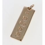 9ct gold ingot pendant, 30.19g.