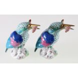 A pair of Herend porcelain models of Kingfishers, printed and painted marks (2).