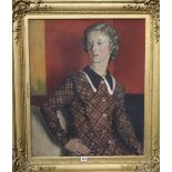 H R H WOOLFORD (BRITISH, 20TH CENTURY) Three quarter length portrait of a seated woman Signed,