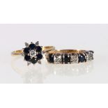 18ct yellow gold sapphire and diamond flowerhead ring, size N, 2.