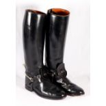 Pair of black leather riding boots, size 8, retailed by Safrios of Johannesburg,