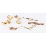 9ct gold bar brooch set with rubies and seed pearls 2.