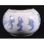 Large Japanese Hirado ware jar of squat spherical form,