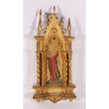 Giltwood niche, with hand painted figure of an angel with trumpet flanked by barley twist column,
