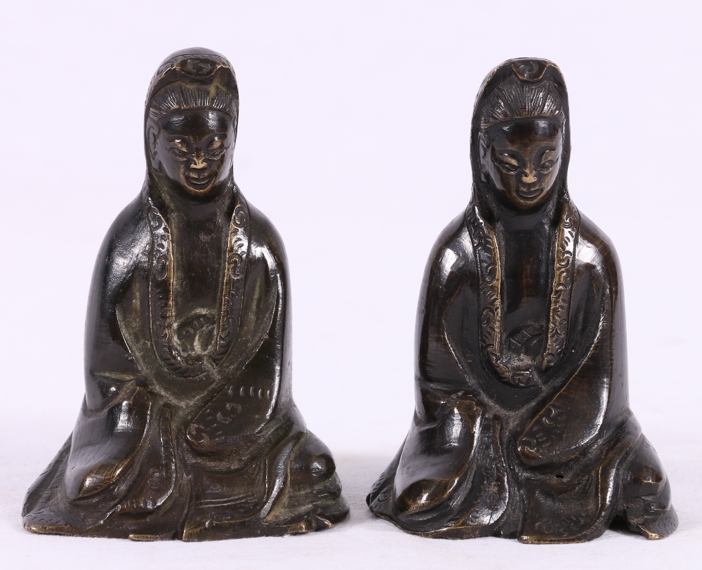 Pair of late 19th century bronze figures of Quan Yin, 7cm. - Image 2 of 2