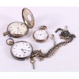 Silver cased half hunter keyless pocket watch by Benson of London,