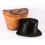 Leather boxed silk top hat, makers D.M.