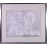 JAMES CUMMING RSA RSW Waxing Moon - Cape Canaveral 1987 Signed pencil, 32cm x 39cm. ARR.