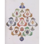 19th century album of printed crests, arms, military insignia and monograms,