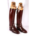 Pair of leather riding boots, size 8 with spurs, shoe trees by Paul & Co Ltd of London.