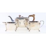 George VI silver three piece tea service, Sheffield 1940 Edward & Sons, 1435g.