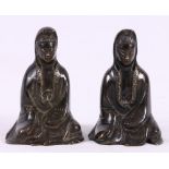 Pair of late 19th century bronze figures of Quan Yin, 7cm.