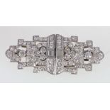 Art Deco diamond set double clip with baguette and collet set and other mixed cut brilliants in
