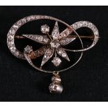 Victorian diamond brooch of star and loop form with drop,