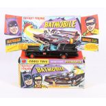 Corgi Toys 267 Batmobile with Batman and Robin figures, on pictorial diorama stand,