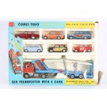 Corgi Toys gift set 48 Carrimore car transporter with Ford 'Tilt' cab and six cars with polystyrene