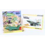 Dinky Toys 101 Thunderbirds 2 and 4, on pictorial diorama stand, boxed.