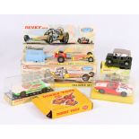 Six Dinky Toys: 370 Dragster set; 601 Austin Para-moke; 187 De Tomaso Mangusta;