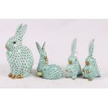 Four Herend porcelain rabbit figures, 13.5cm to 8.