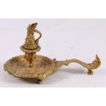 Continental ormolu chamber stick decorated with inset floral and shell motifs,