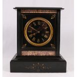 Black slate and red marble mantle clock