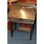 19th century oak hinged top desk.