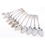 Set of ten Victorian silver Kings pattern spoons. Edinburgh 1839. James McKay. 367g.