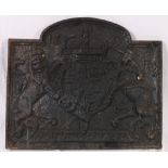 Iron fire back with 17th century Scottish Coat of Arms 81cm high, 59cm wide.