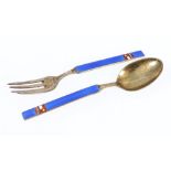 Martinson of Norway sterling silver and enamelled pastry fork and teaspoon (2)