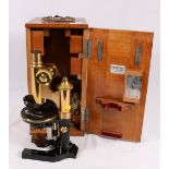 Mahogany cased Watson & Son microscope CONDITION REPORT: Rack and pinion work well.