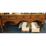 19th century oak dresser base with three frieze drawers raised on cabriole supports.