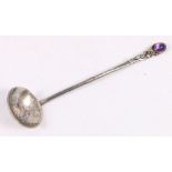 Scottish silver ladle with amethyst finial and hammered bowl by Norah Creswick.