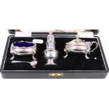 Elizabeth II silver condiment set, fitted case, Birmingham 1957.